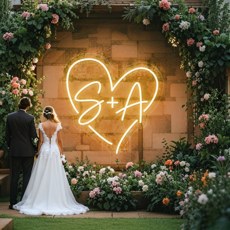 Led Lighting Wall Decor - Custom Initials Heart LED Neon Sign,