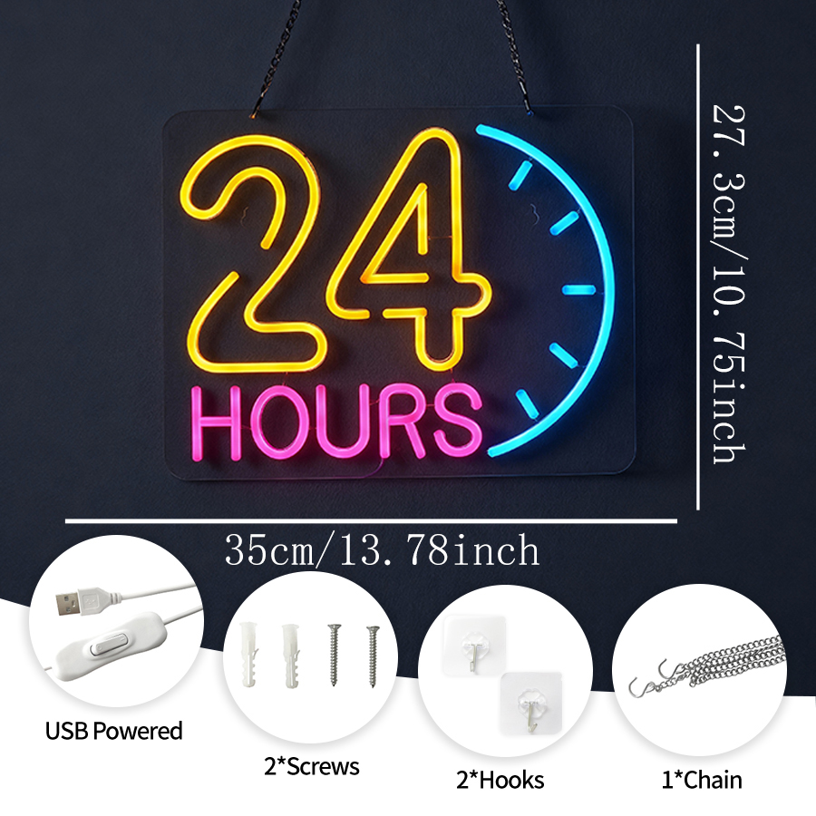 24 Hours Neon Sign Light Up Le - Decor Lighting Opening Hours recension och pris
