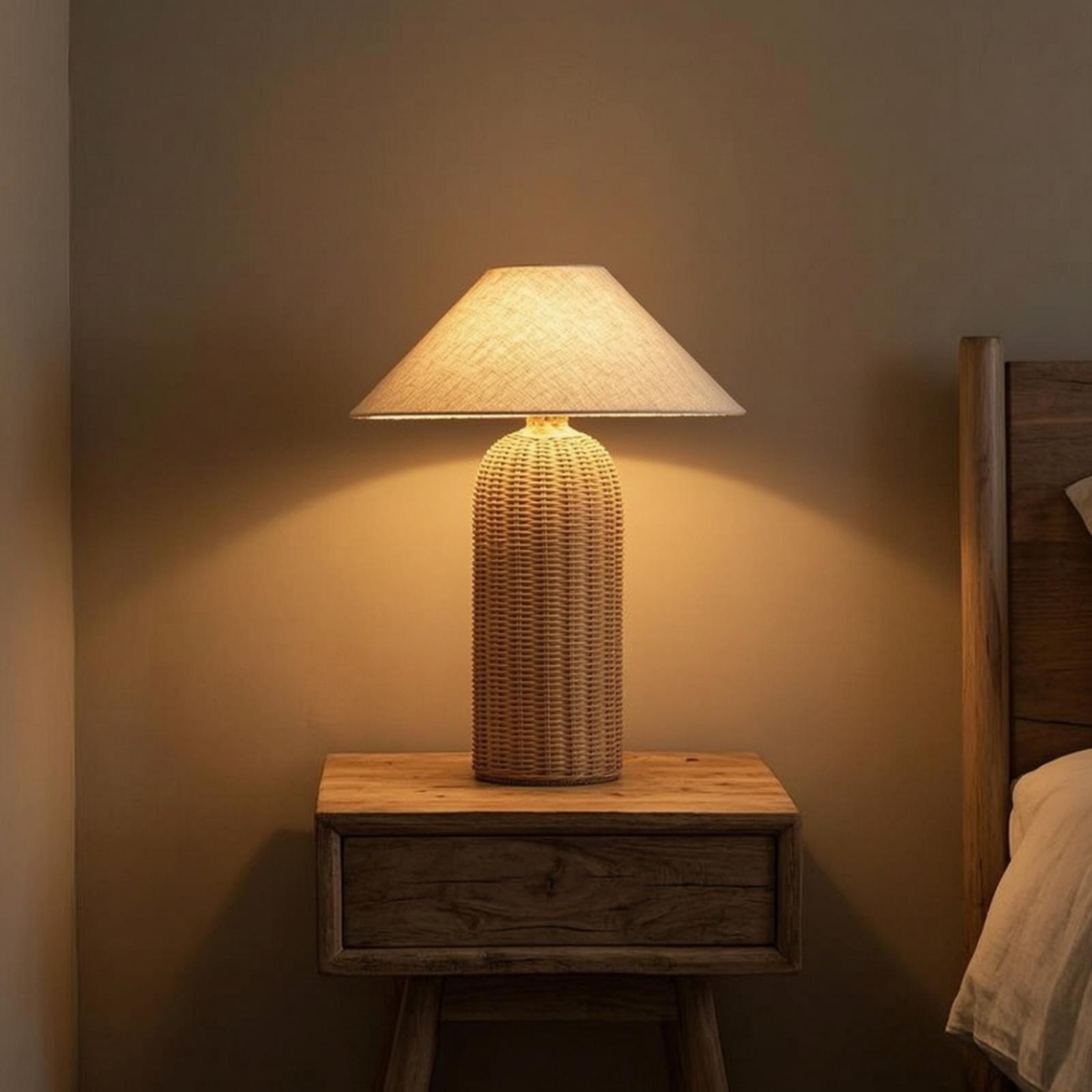 Bedside Lamp Rattan Base Fabri - Room Lighting Bedroom Decor recension och pris