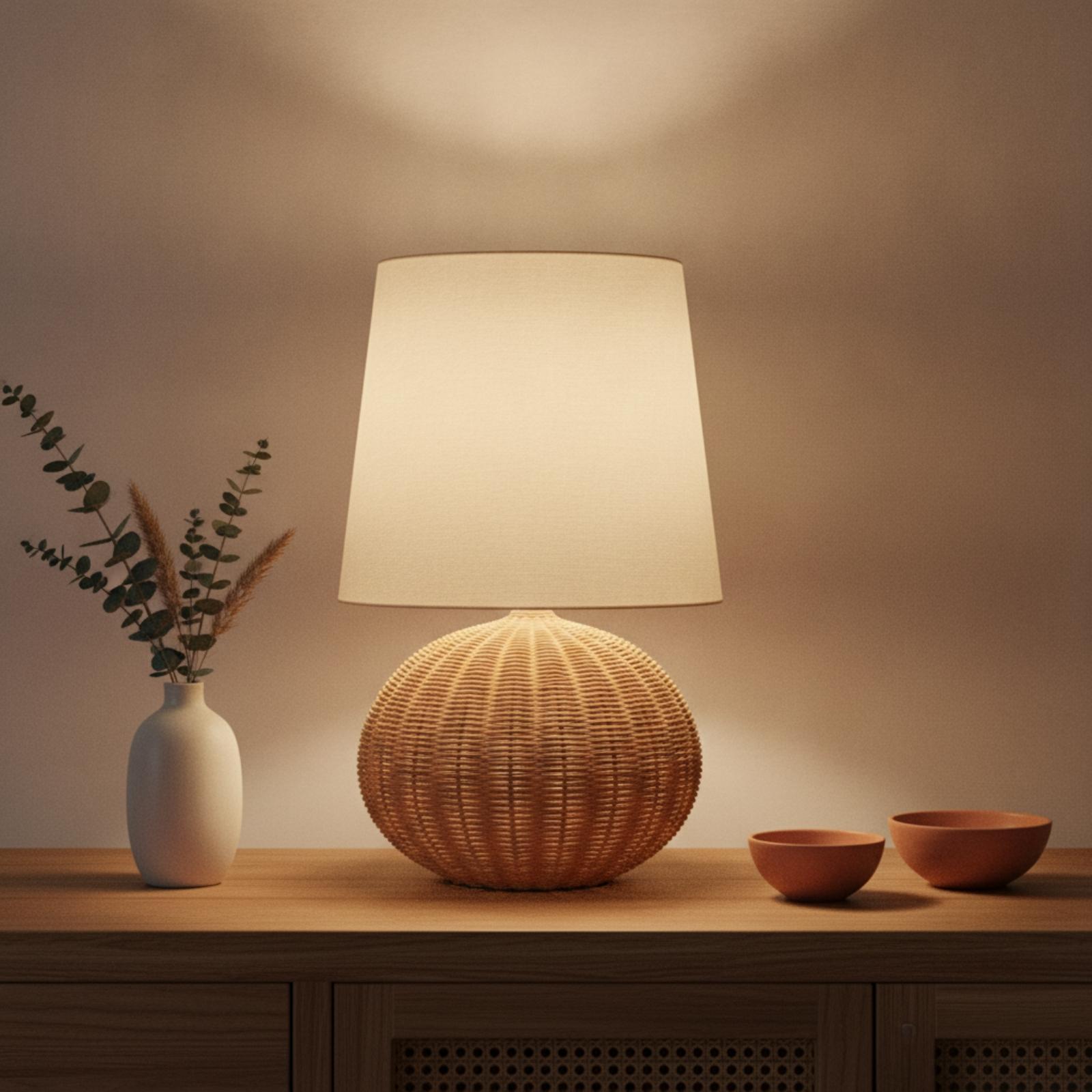 Bedside Lamp Rattan Base Fabri - Room Lighting Bedroom Decor recension och pris