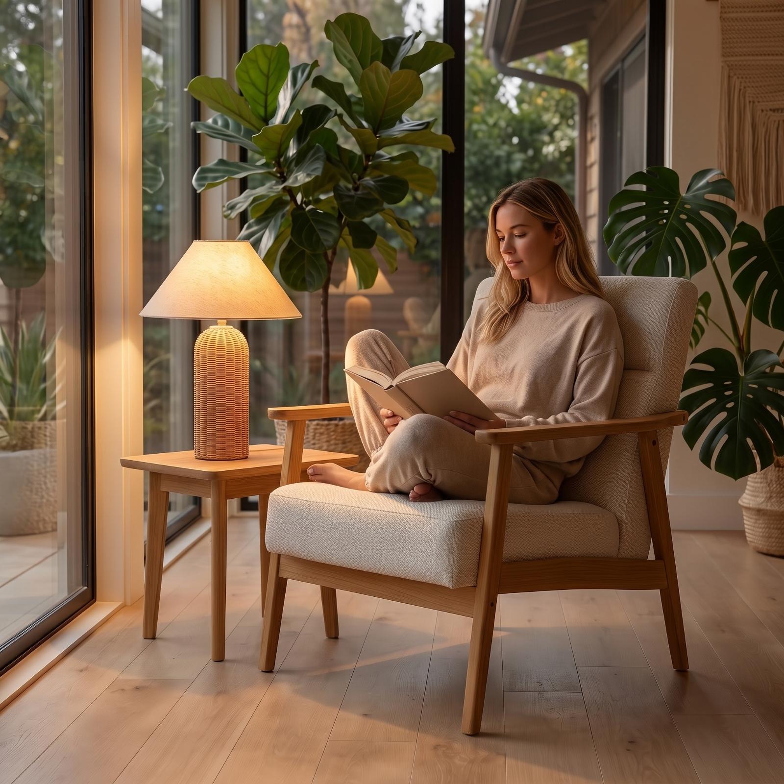 Bedside Lamp Rattan Base Fabri - Room Lighting Bedroom Decor recension och pris
