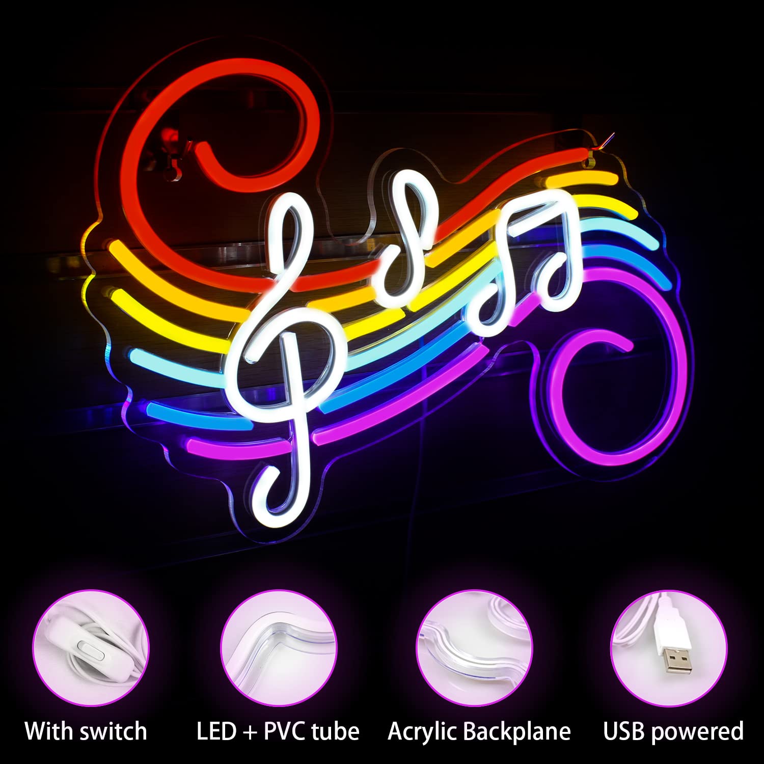 Music Notes Neon Sign Customiz - Led Lighting Wall Decor recension och pris